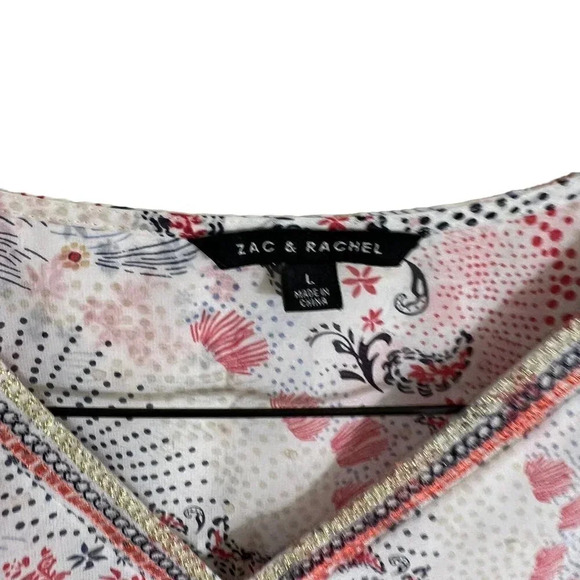 Zac & Rachel Sheer Flowy Blouse Size Large Metallic Embroidered V Neck Relaxed - Picture 5 of 5